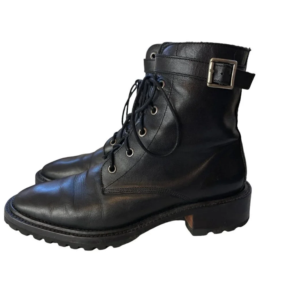 Rachel Comey Dame Kidskin Leather Lace Up Combat Boots Black Size 8.5 - Picture 2 of 12
